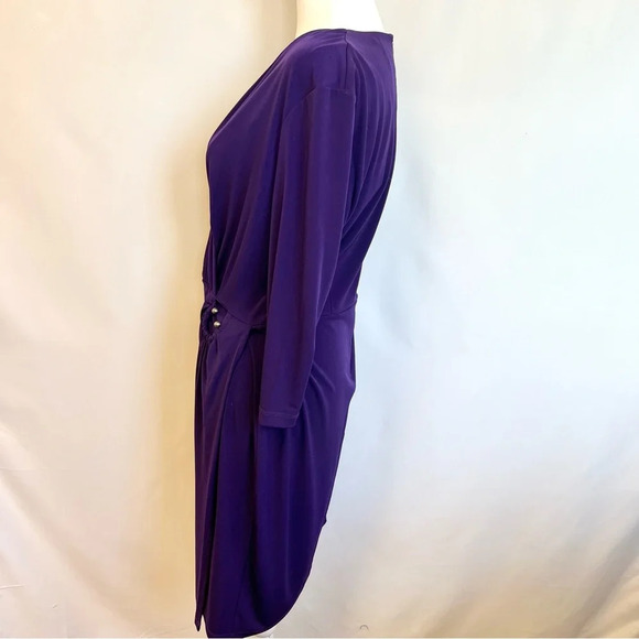 Calvin Klein Purple 3/4 Sleeve Faux Wrap Stretch Formal Dress Womens Size 10 - Picture 9 of 16